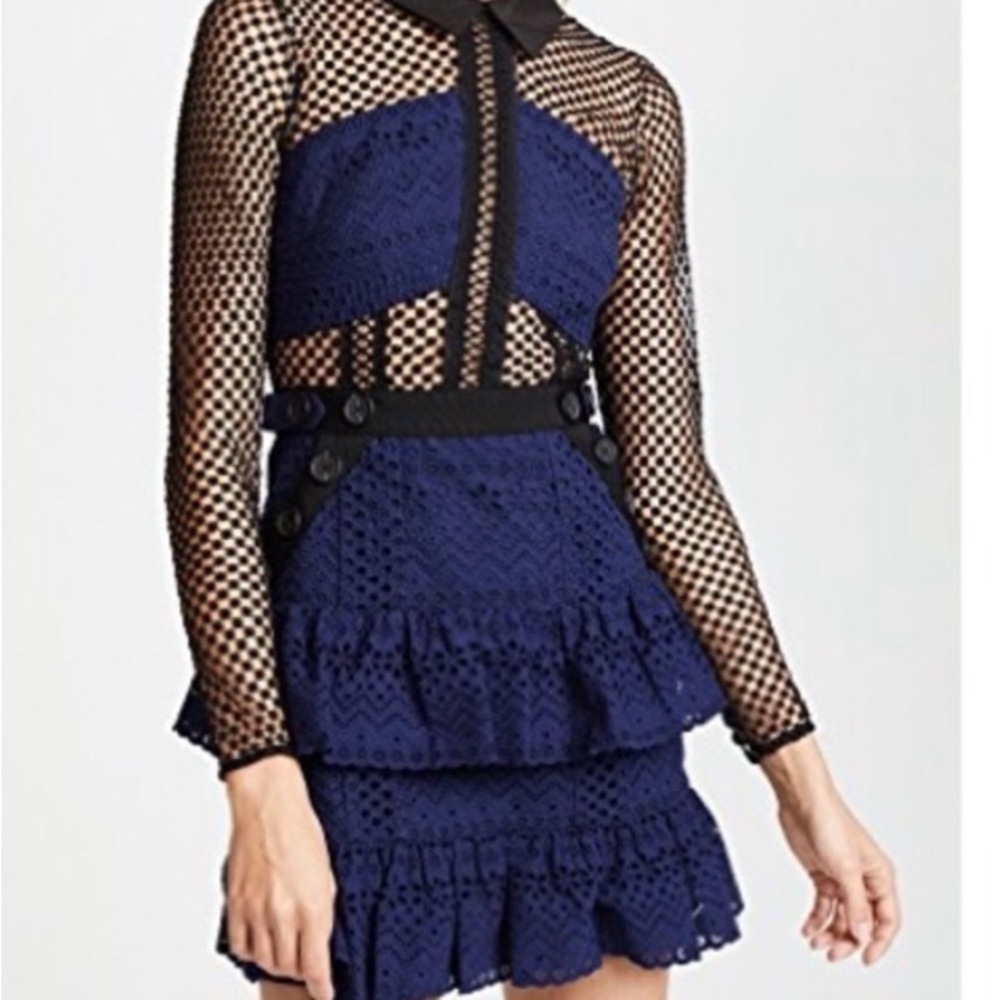 Self-Portrait Navy and Black Lace Dress